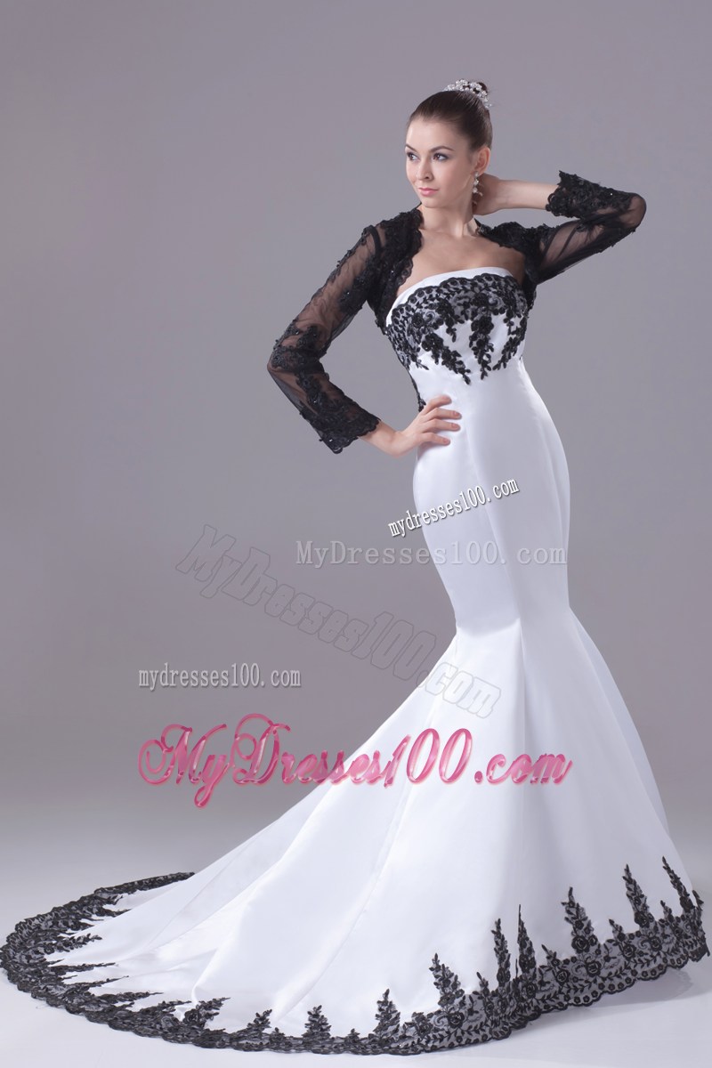 Classic Black and White Satin and Chiffon Wedding Dresses with Jacket