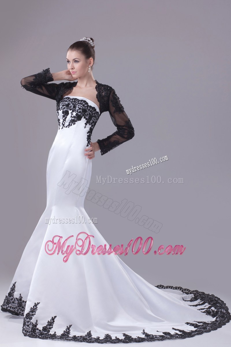Classic Black and White Satin and Chiffon Wedding Dresses with Jacket