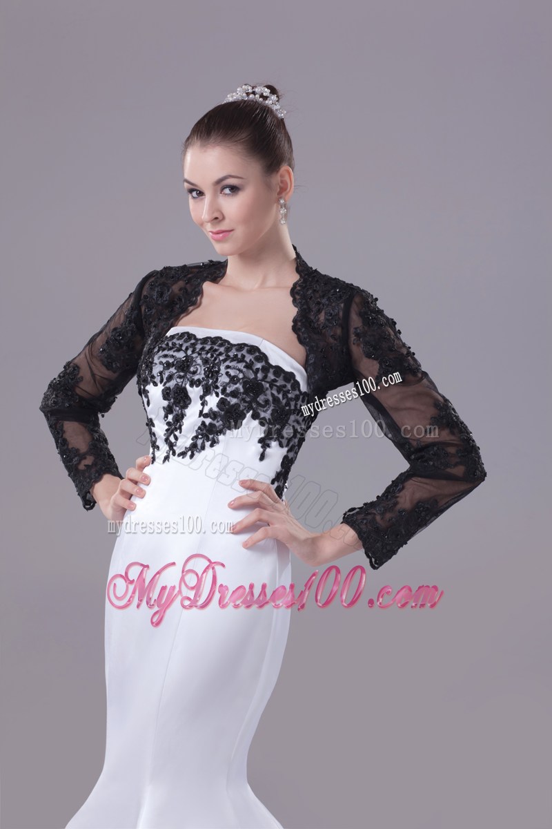 Classic Black and White Satin and Chiffon Wedding Dresses with Jacket