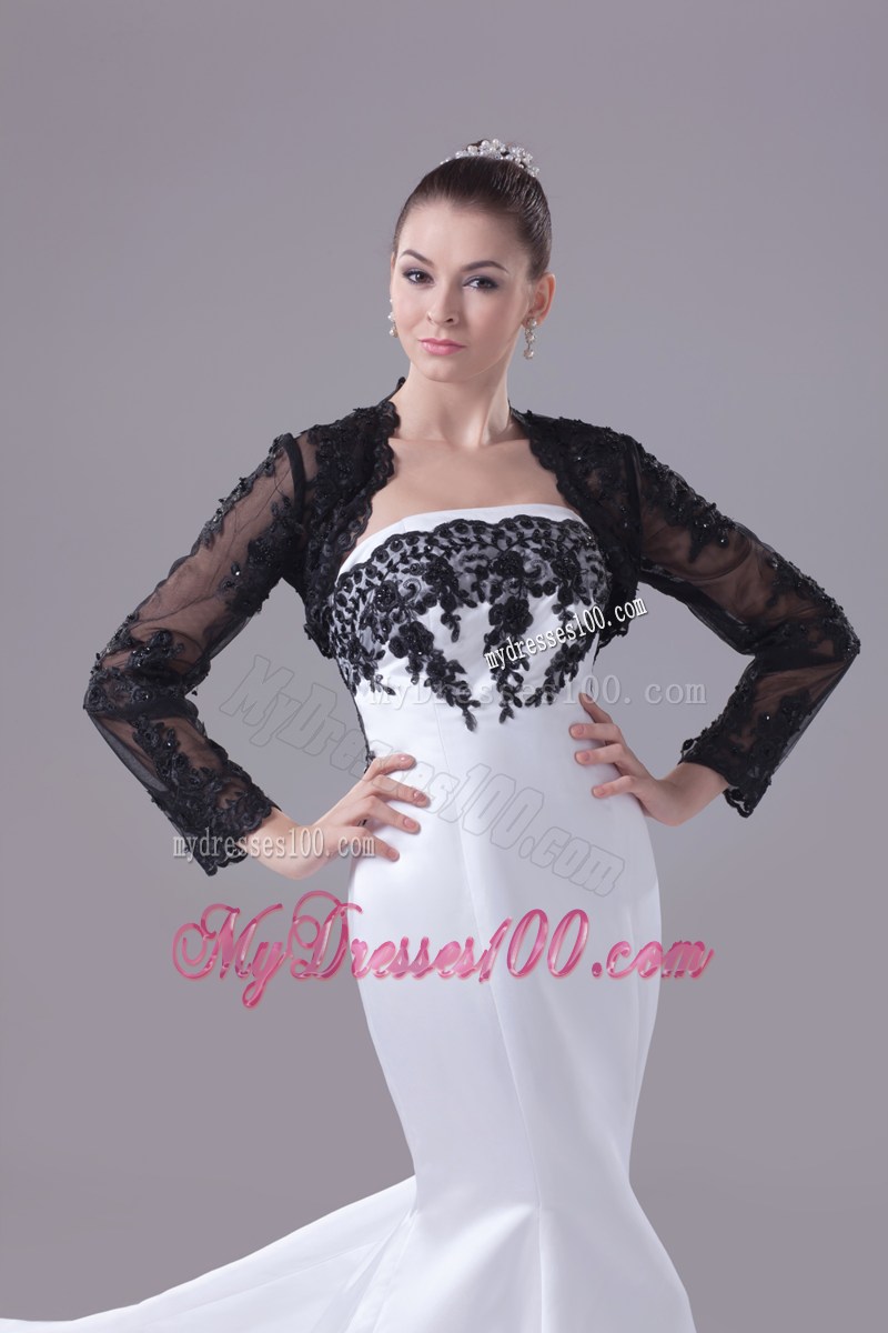 Classic Black and White Satin and Chiffon Wedding Dresses with Jacket
