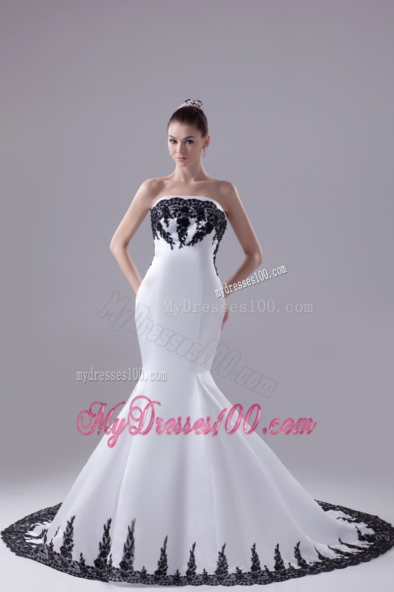 Classic Black and White Satin and Chiffon Wedding Dresses with Jacket