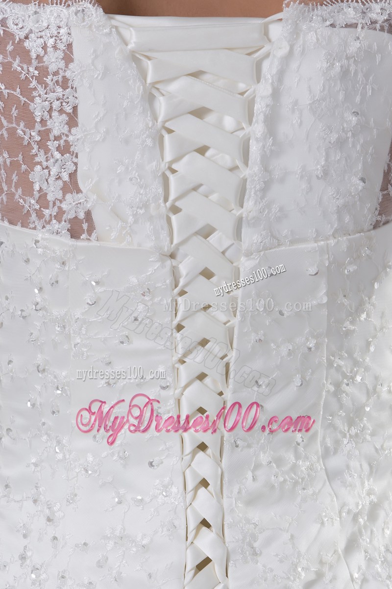 Off-the-shoulder 3 4-Length Sleeve Lace White Wedding Dress