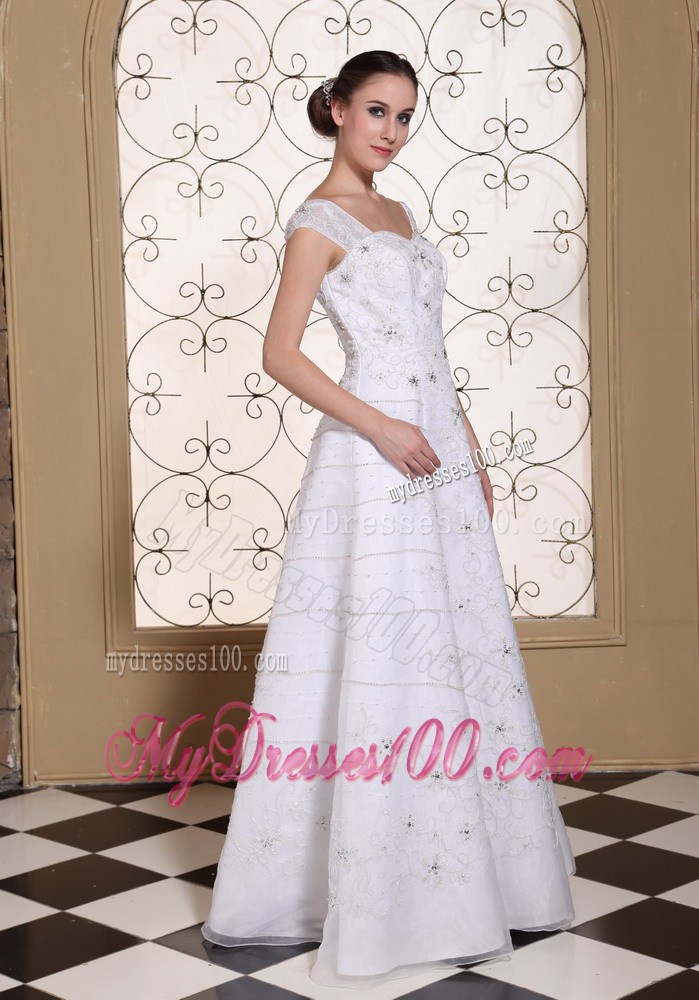 Beaded Embroidery Accent Empire Off Shoulder Long Wedding Dress