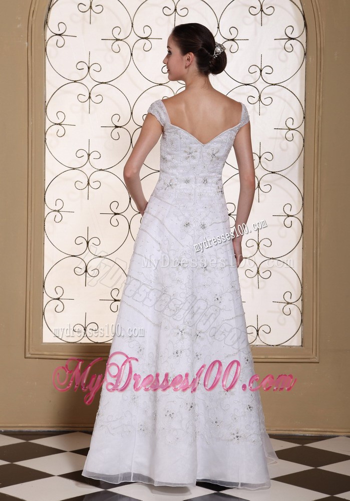 Beaded Embroidery Accent Empire Off Shoulder Long Wedding Dress