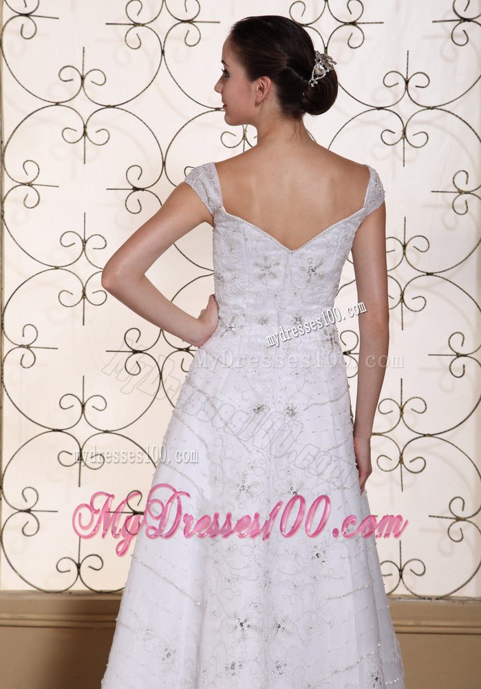 Beaded Embroidery Accent Empire Off Shoulder Long Wedding Dress