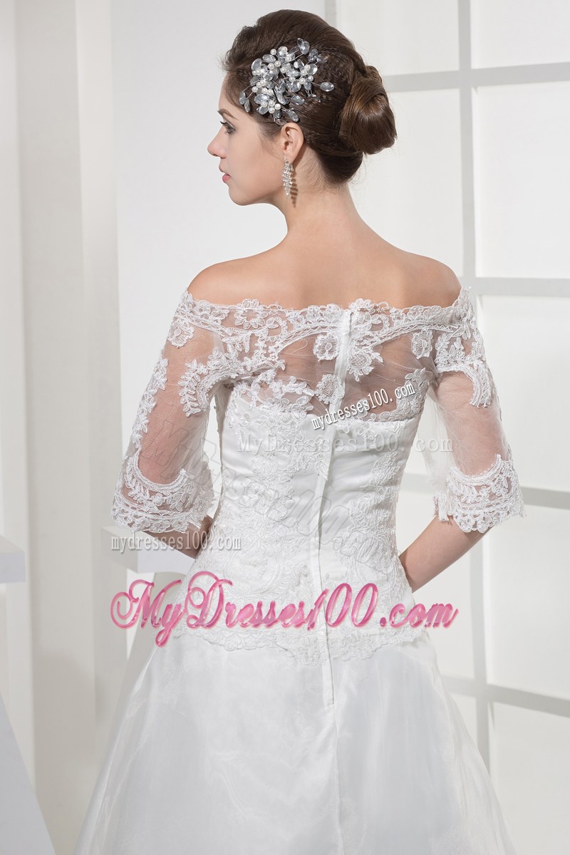 Floor-length Organza Wedding Gown Off-the-shoulder Half-Sleeves