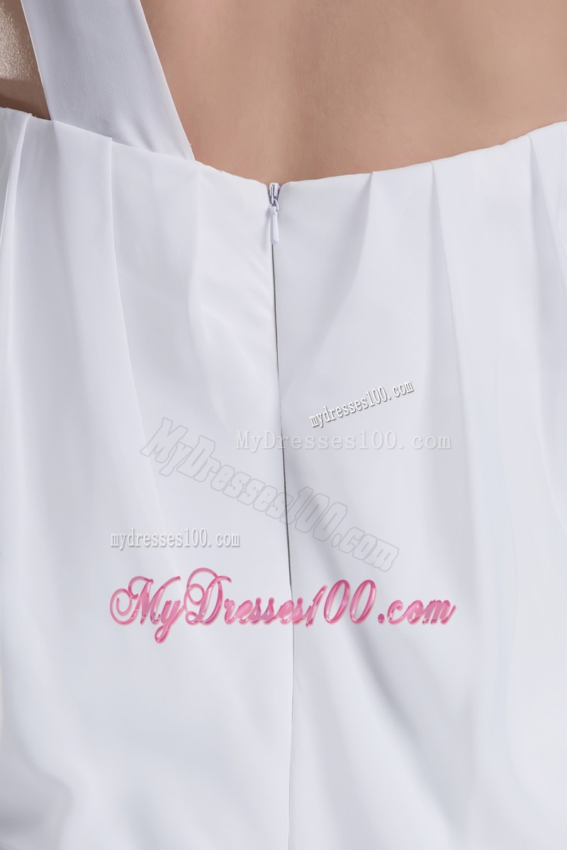 Hot on Sale One Shoulder Brush Train White Chiffon with Pleats