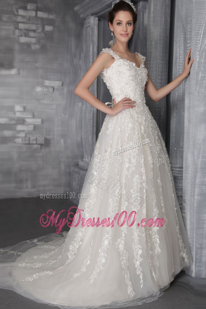Recommended Floral Embellishment Straps White Lace Wedding Gown