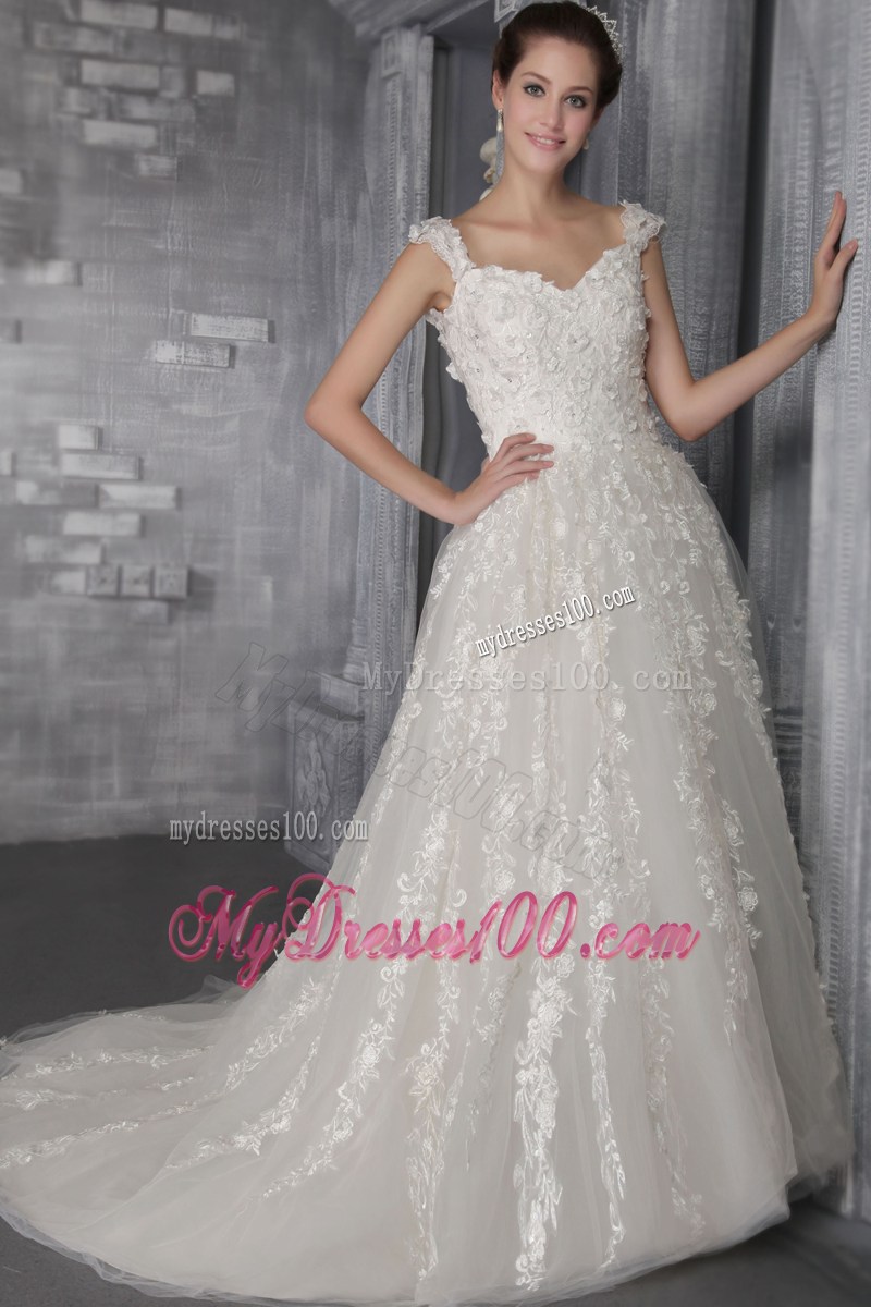 Recommended Floral Embellishment Straps White Lace Wedding Gown