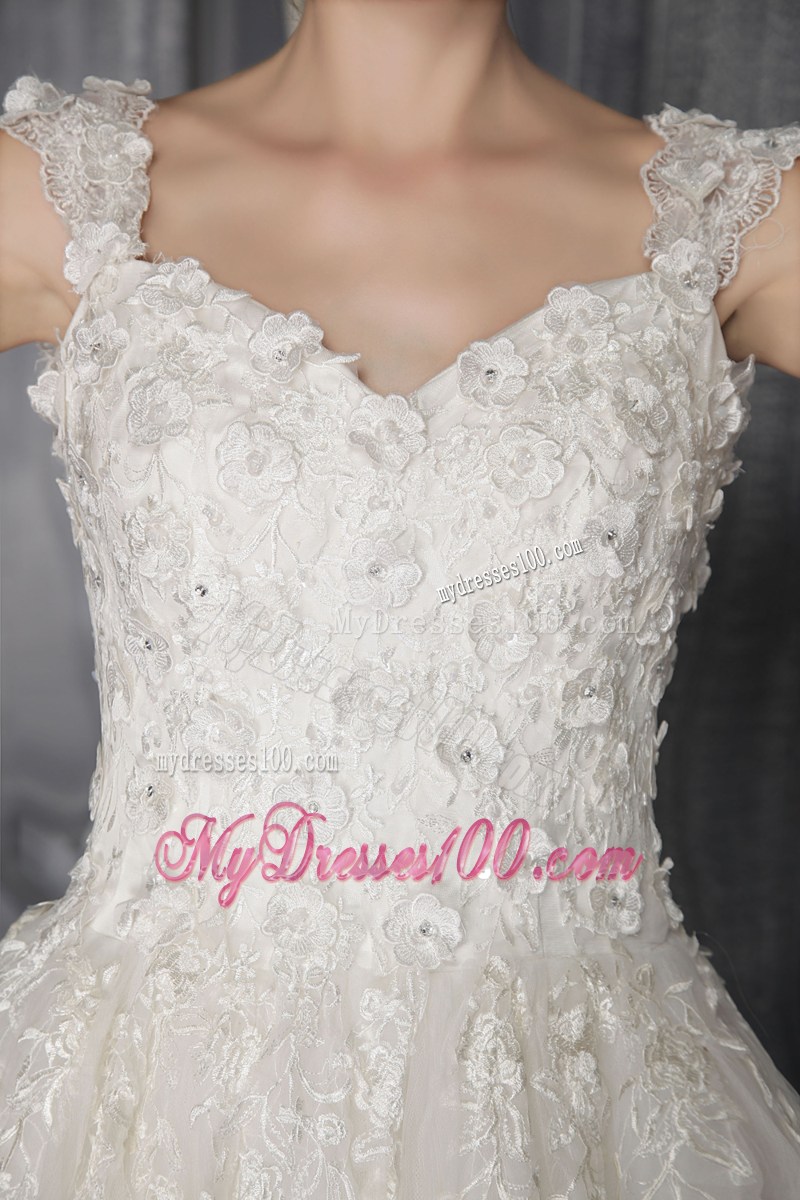Recommended Floral Embellishment Straps White Lace Wedding Gown
