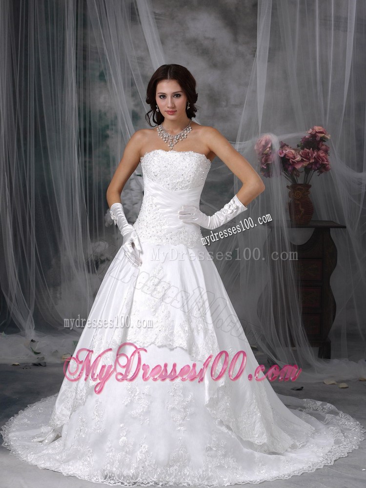 Beadings and Appliques Decorated Bridal Gowns with Lace Flowers Hemline