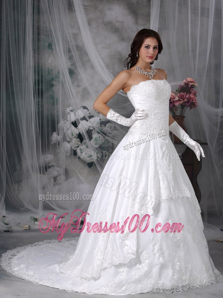 Beadings and Appliques Decorated Bridal Gowns with Lace Flowers Hemline