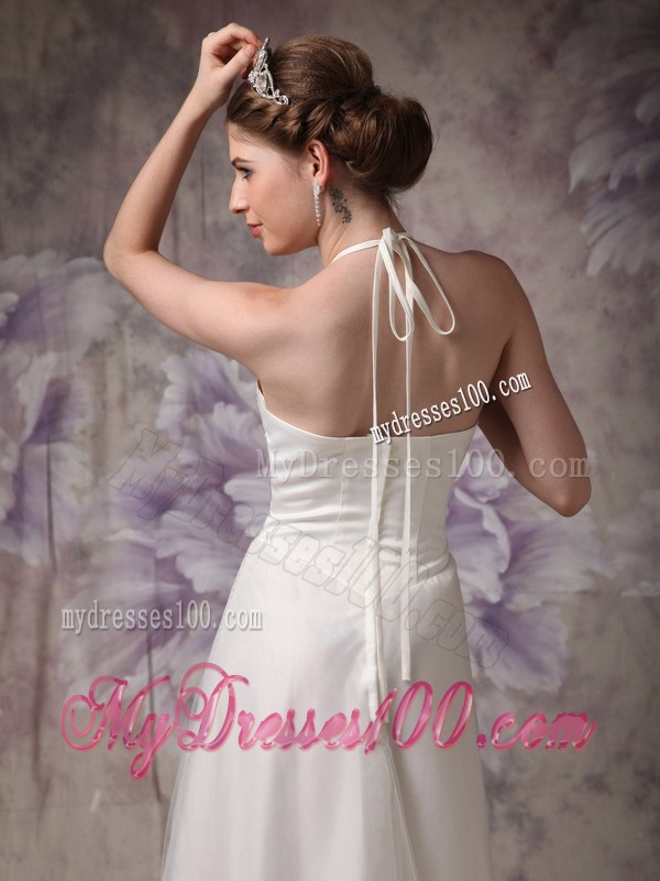 Affordable Halter Column Beading Lace and Tulle Sleeveless Bridal Gown