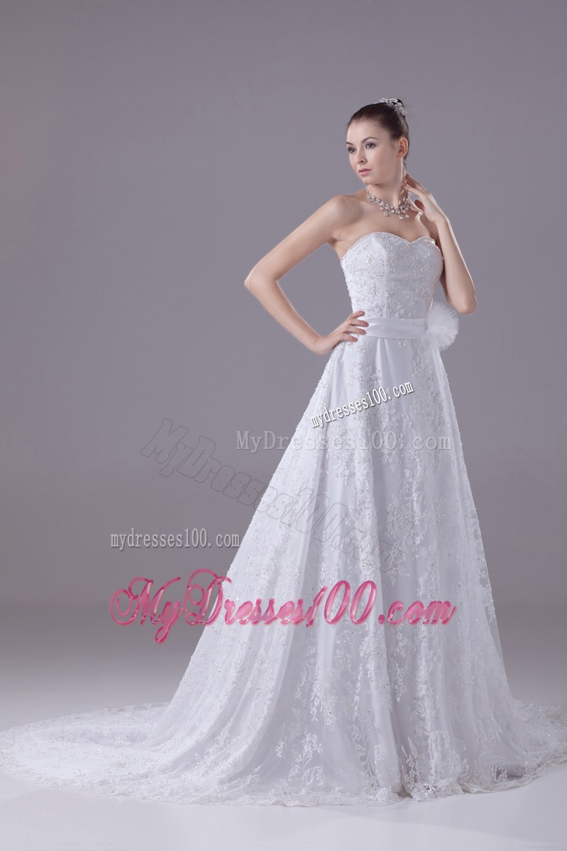 Sequins and Sash Accent Princess Wedding Dress with Court Train