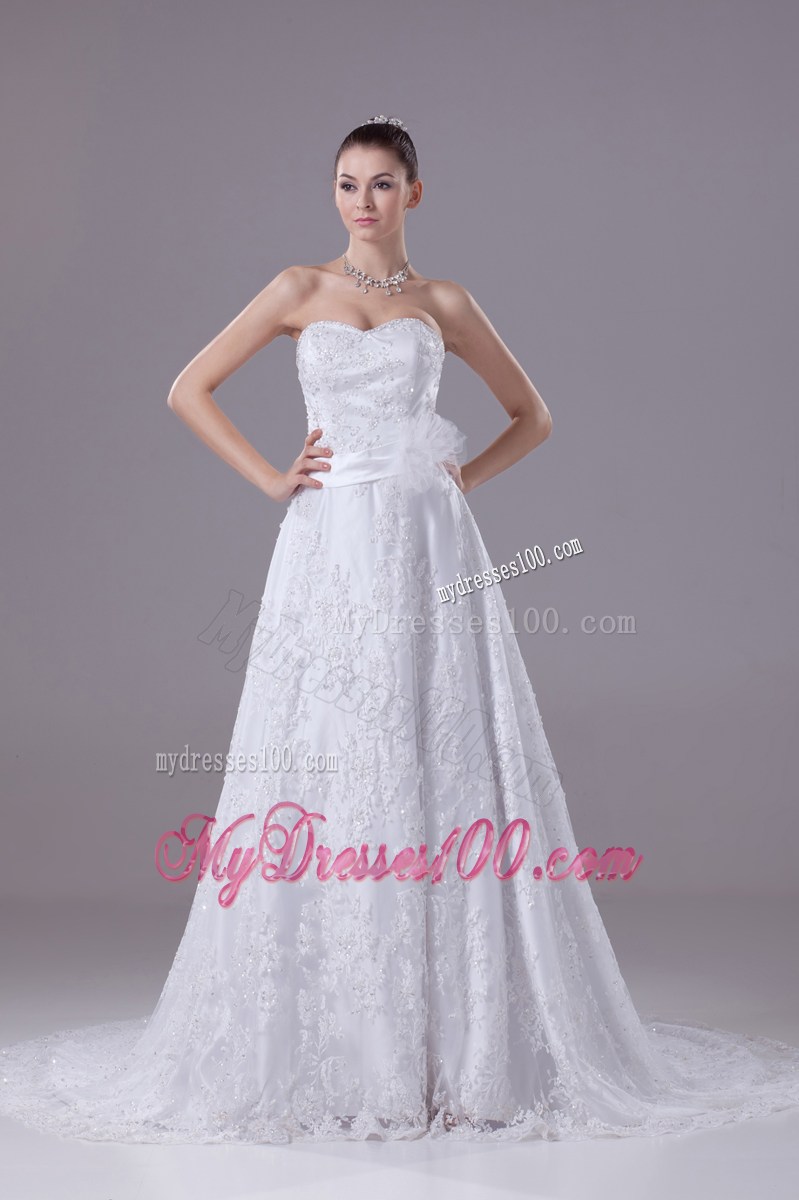 Sequins and Sash Accent Princess Wedding Dress with Court Train
