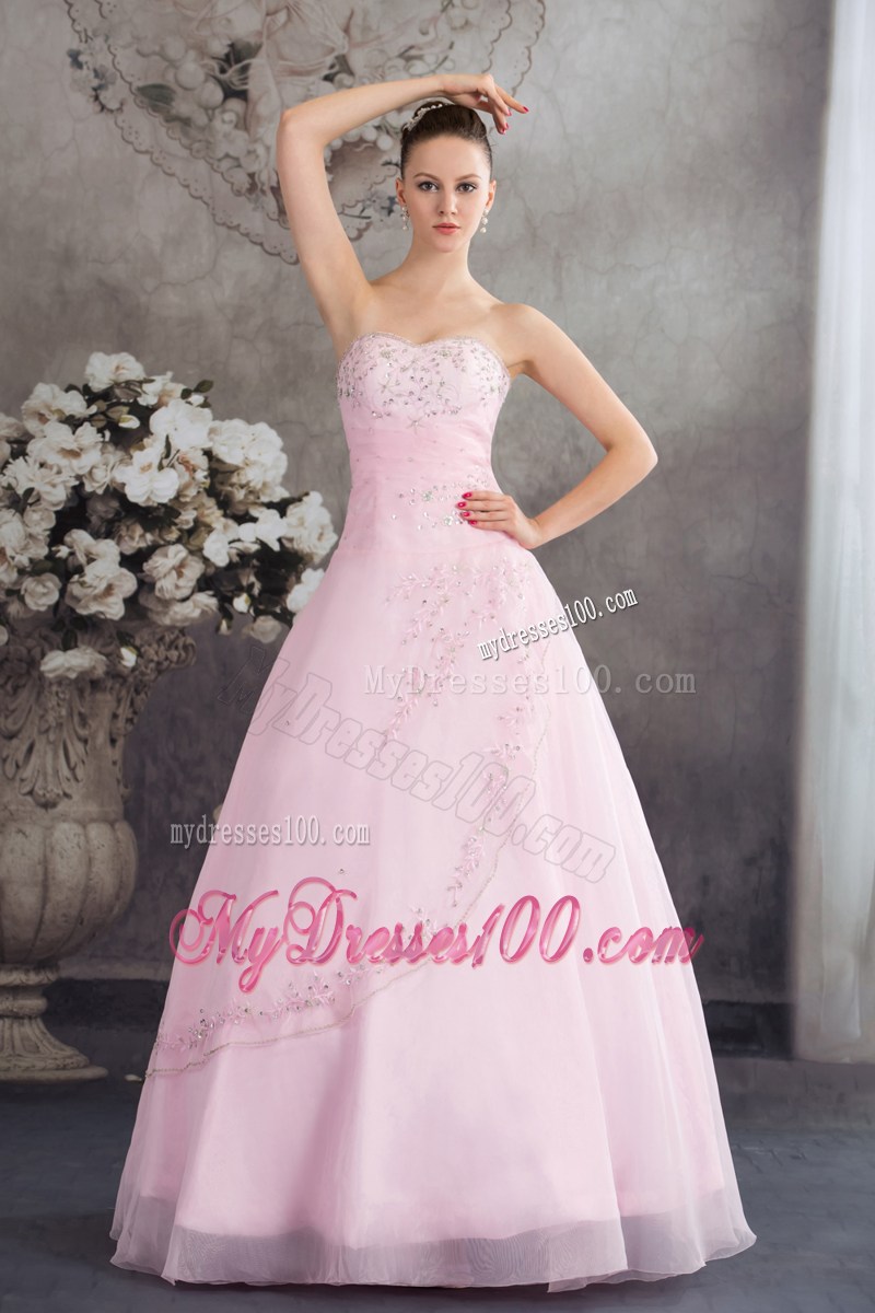 Pink Strapless Floor Length Wedding Dress with Ruche Beading