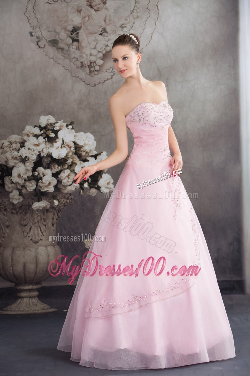 Pink Strapless Floor Length Wedding Dress with Ruche Beading