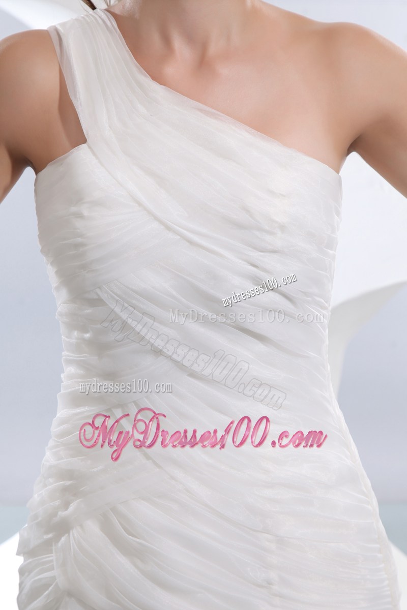 One Shoulder Court Train Sleeveless Ruched Dresses for Wedding