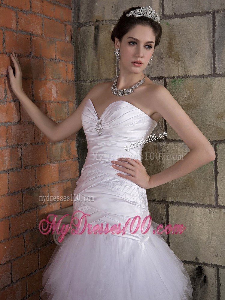 Sweetheart Strapless Ruche Mermaid Court Train White Wedding Dress