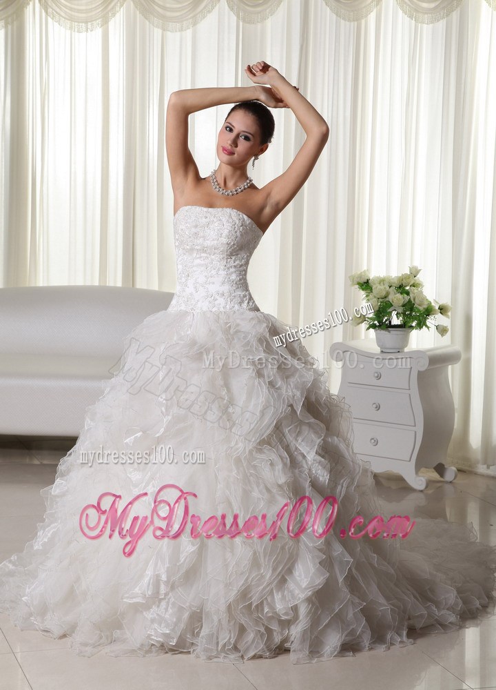 Appliqued And Beaded Ruffles ball Gown Court Train Bridal Dresses