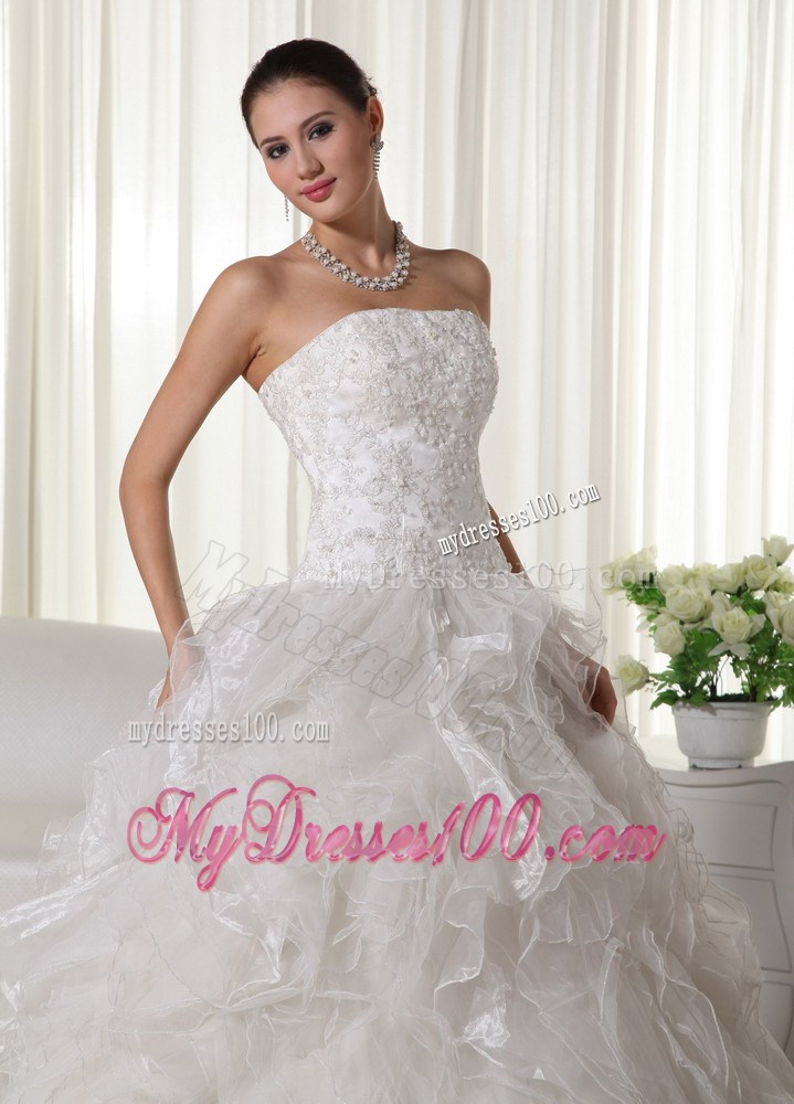 Appliqued And Beaded Ruffles ball Gown Court Train Bridal Dresses
