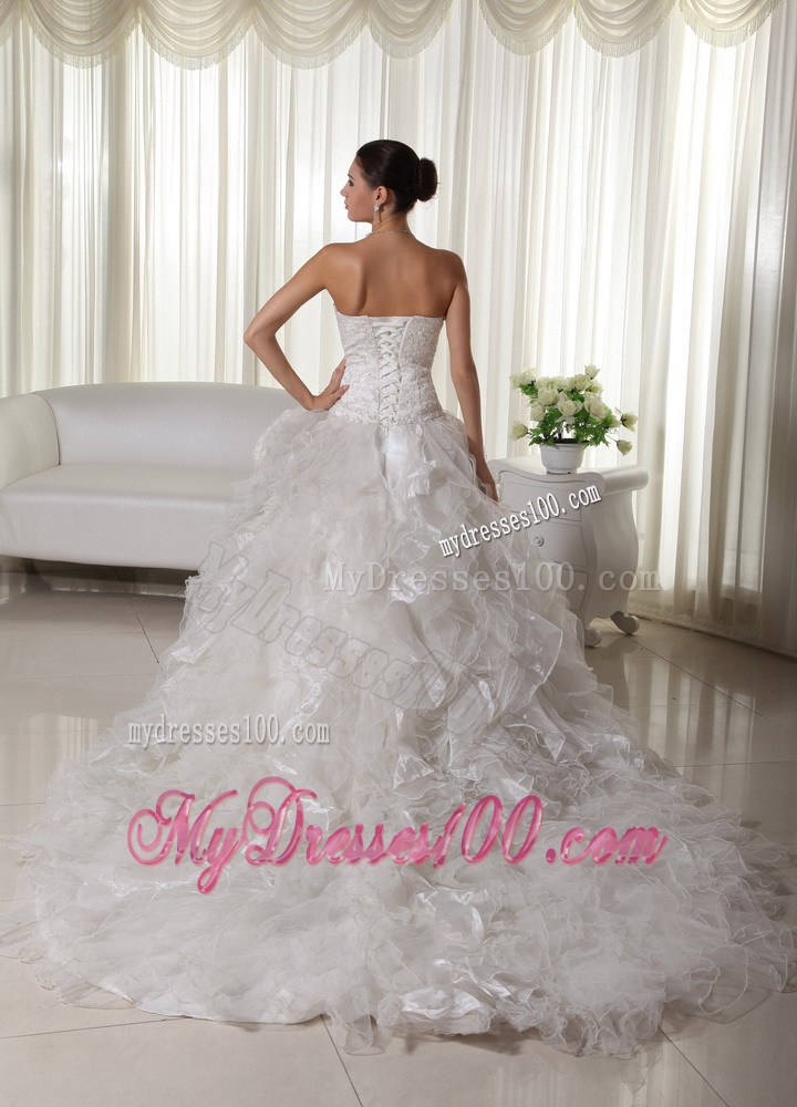 Appliqued And Beaded Ruffles ball Gown Court Train Bridal Dresses