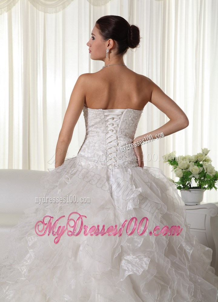 Appliqued And Beaded Ruffles ball Gown Court Train Bridal Dresses