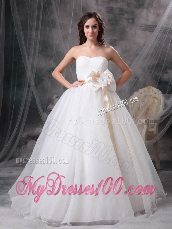Bowknot Sash Accent Waist Floor-length Lace-up Dress for Wedding