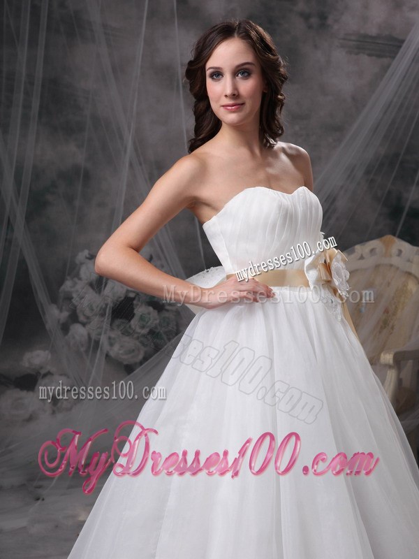 Bowknot Sash Accent Waist Floor-length Lace-up Dress for Wedding