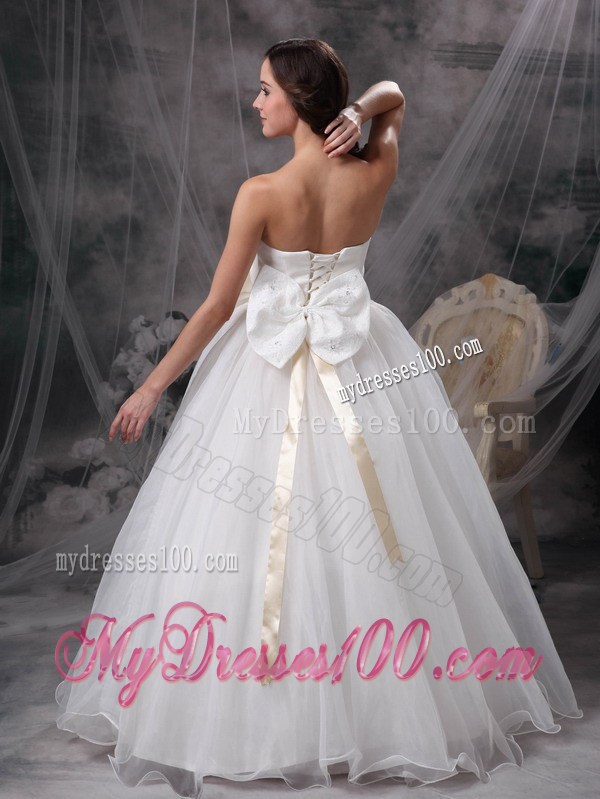 Bowknot Sash Accent Waist Floor-length Lace-up Dress for Wedding