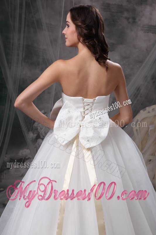 Bowknot Sash Accent Waist Floor-length Lace-up Dress for Wedding
