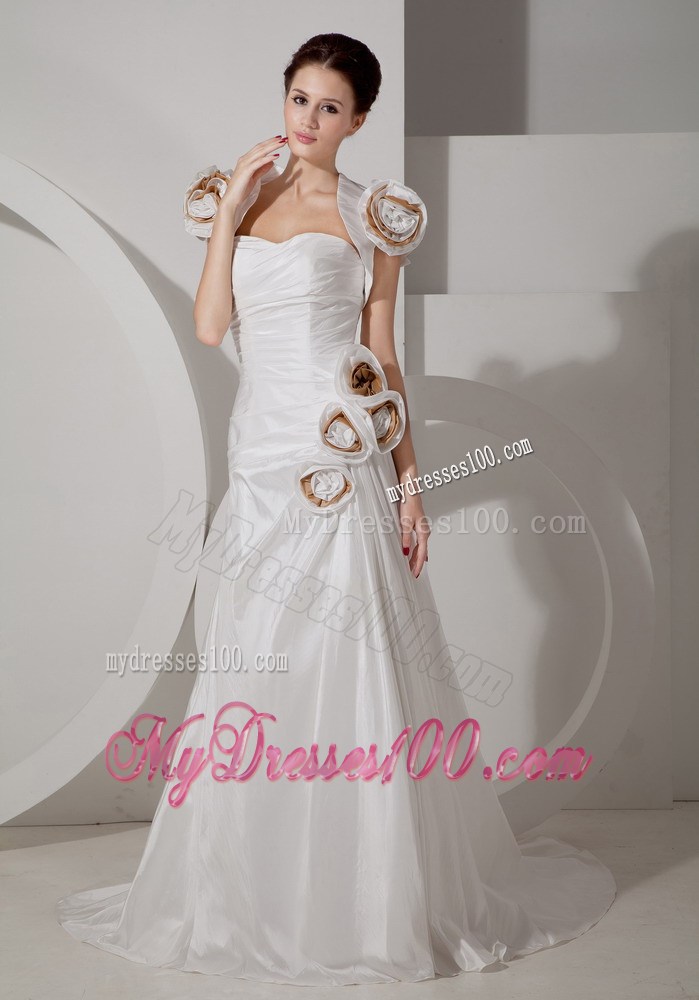 Sweetheart Brush Train Wedding Dresses with Hand Made Flowers Jacket