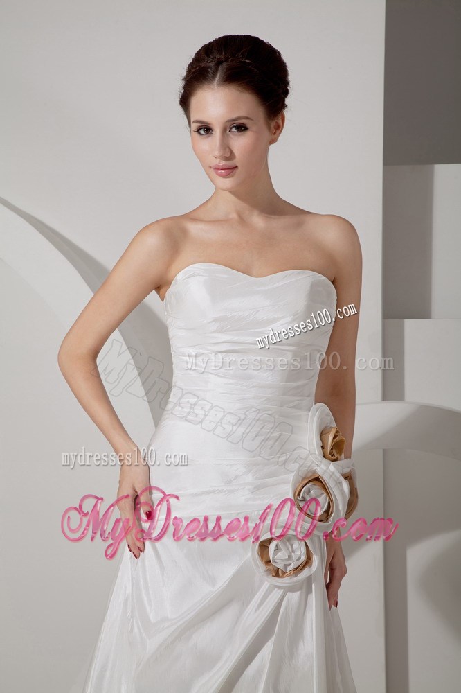 Sweetheart Brush Train Wedding Dresses with Hand Made Flowers Jacket