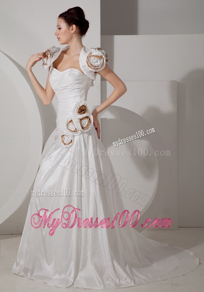 Sweetheart Brush Train Wedding Dresses with Hand Made Flowers Jacket