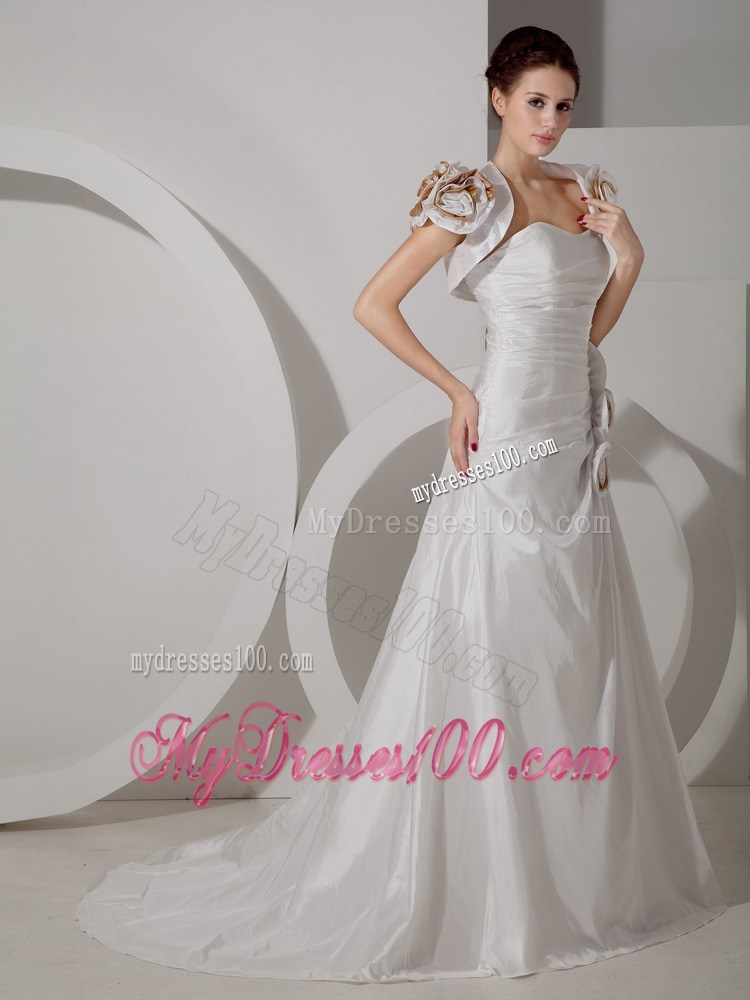 Sweetheart Brush Train Wedding Dresses with Hand Made Flowers Jacket