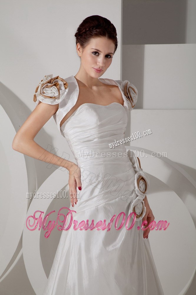 Sweetheart Brush Train Wedding Dresses with Hand Made Flowers Jacket