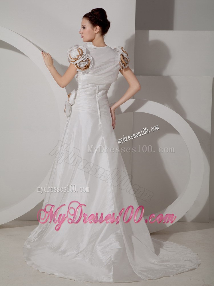 Sweetheart Brush Train Wedding Dresses with Hand Made Flowers Jacket