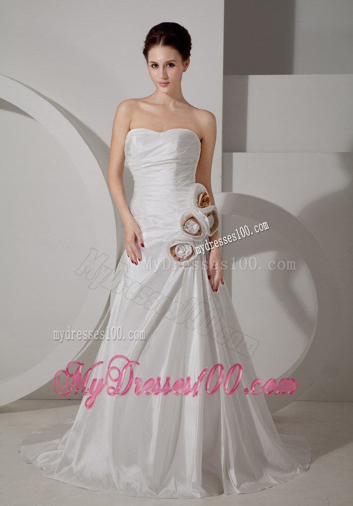 Sweetheart Brush Train Wedding Dresses with Hand Made Flowers Jacket