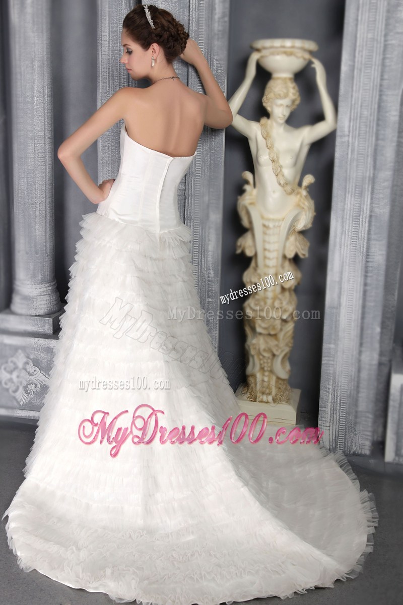 Romantic Sweetheart Strapless Sweep Train Zipper-up White Wedding Gown