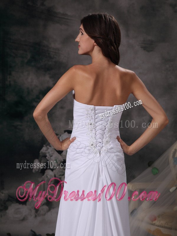 Simple Style Column Sweetheart Beaded White Wedding Dress Brush Train
