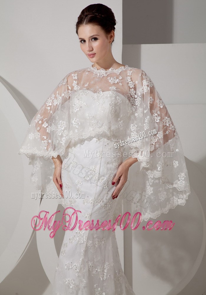 Mermaid Sweetheart Court Train Wedding Dresses with Lace Flowers Wraps