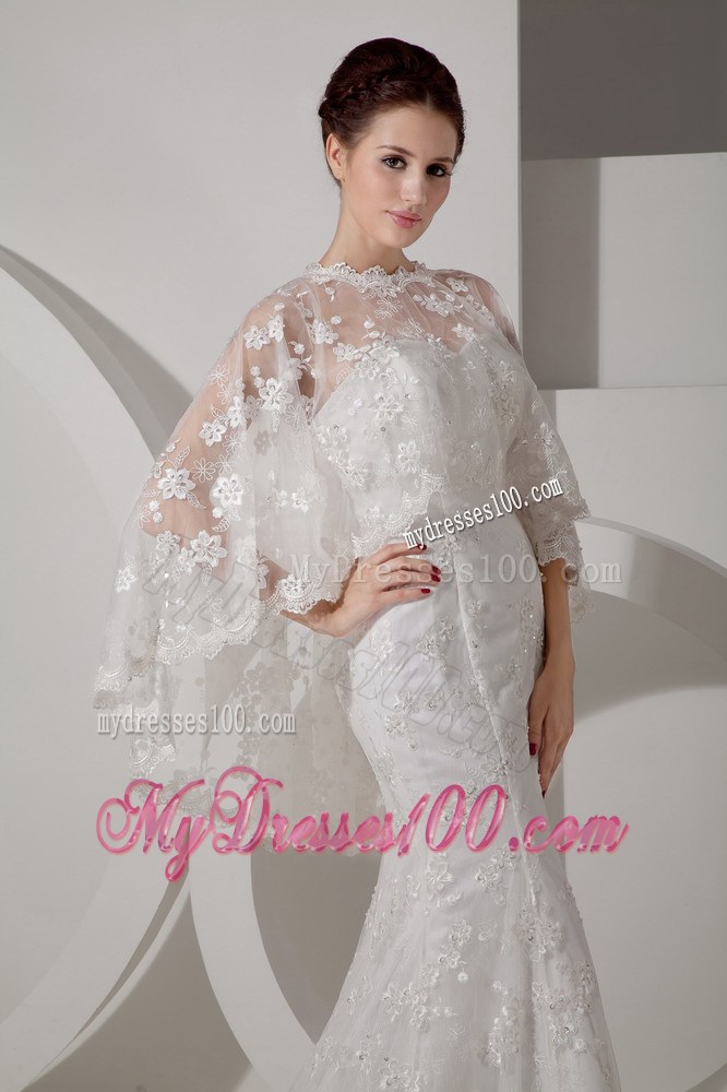 Mermaid Sweetheart Court Train Wedding Dresses with Lace Flowers Wraps