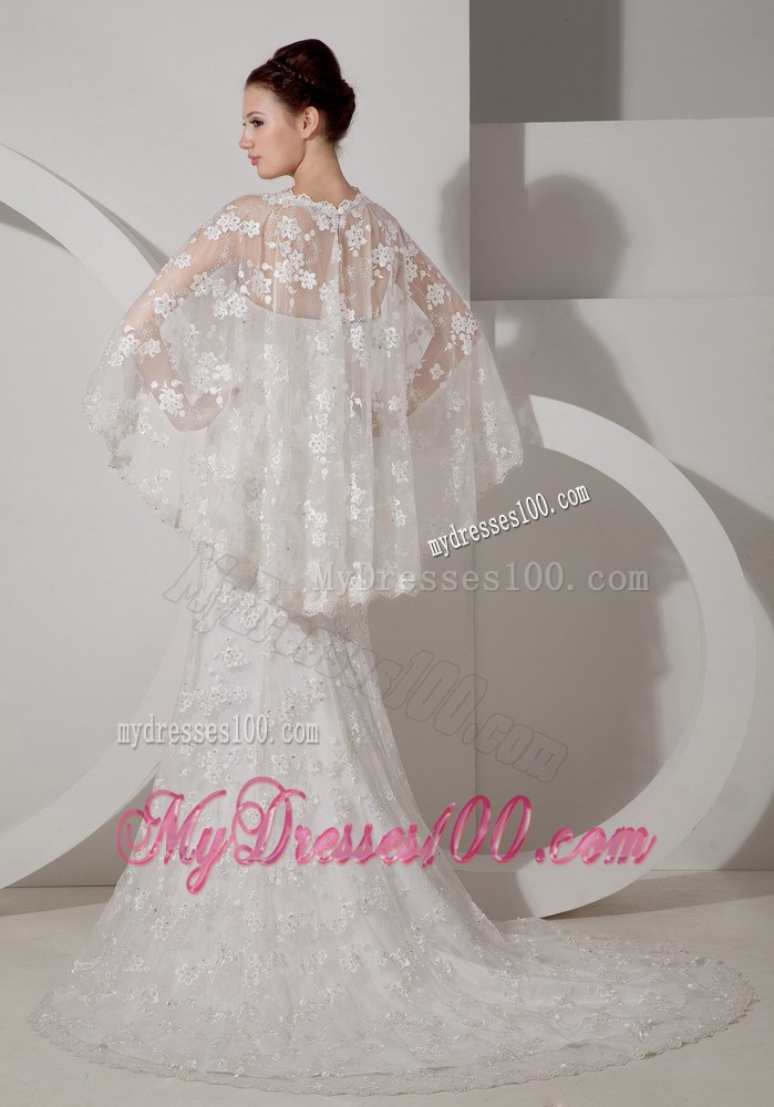 Mermaid Sweetheart Court Train Wedding Dresses with Lace Flowers Wraps