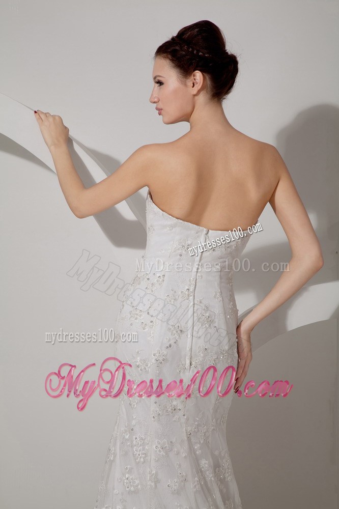 Mermaid Sweetheart Court Train Wedding Dresses with Lace Flowers Wraps