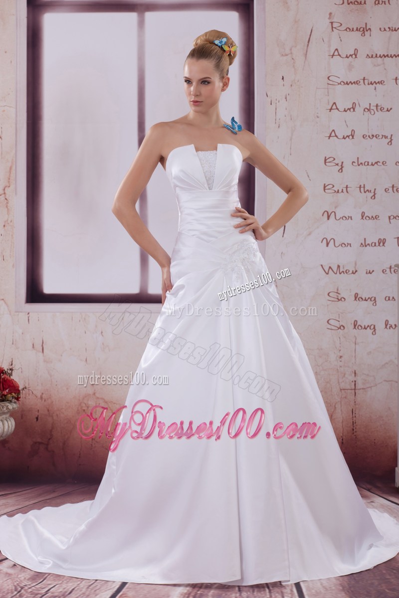 Appliques and Ruches Taffeta Wedding Dresses with Court Train 2014