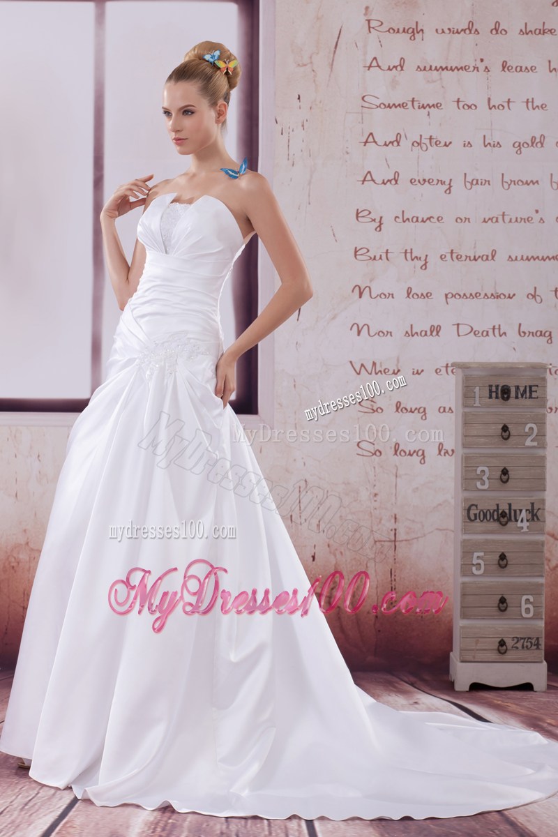 Appliques and Ruches Taffeta Wedding Dresses with Court Train 2014