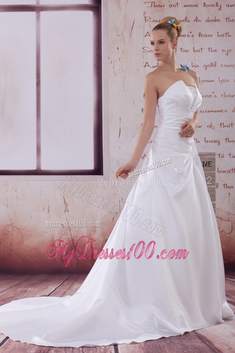 Appliques and Ruches Taffeta Wedding Dresses with Court Train 2014