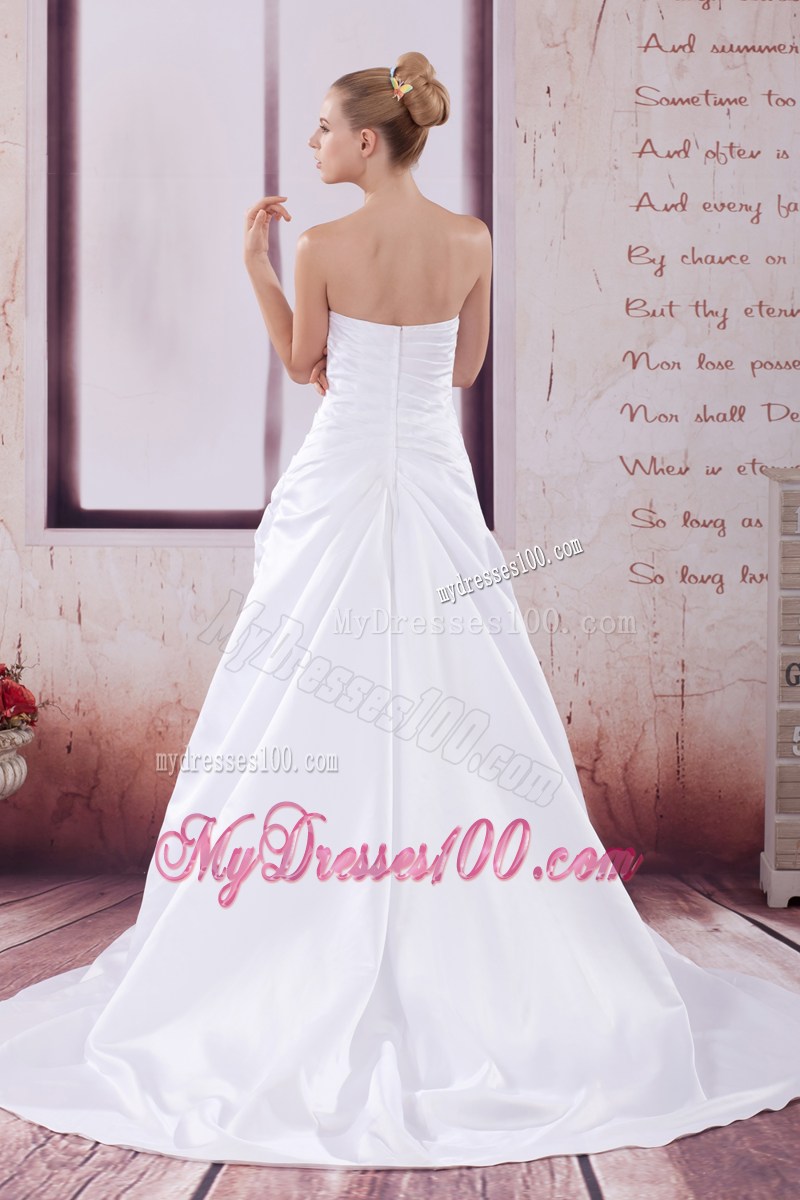Appliques and Ruches Taffeta Wedding Dresses with Court Train 2014