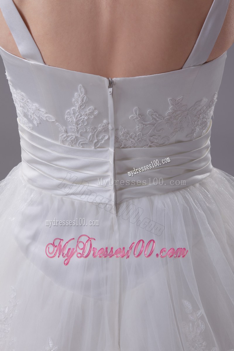 Straps Scoop Brush Wedding Dresses with Ruffled Layers and Beading