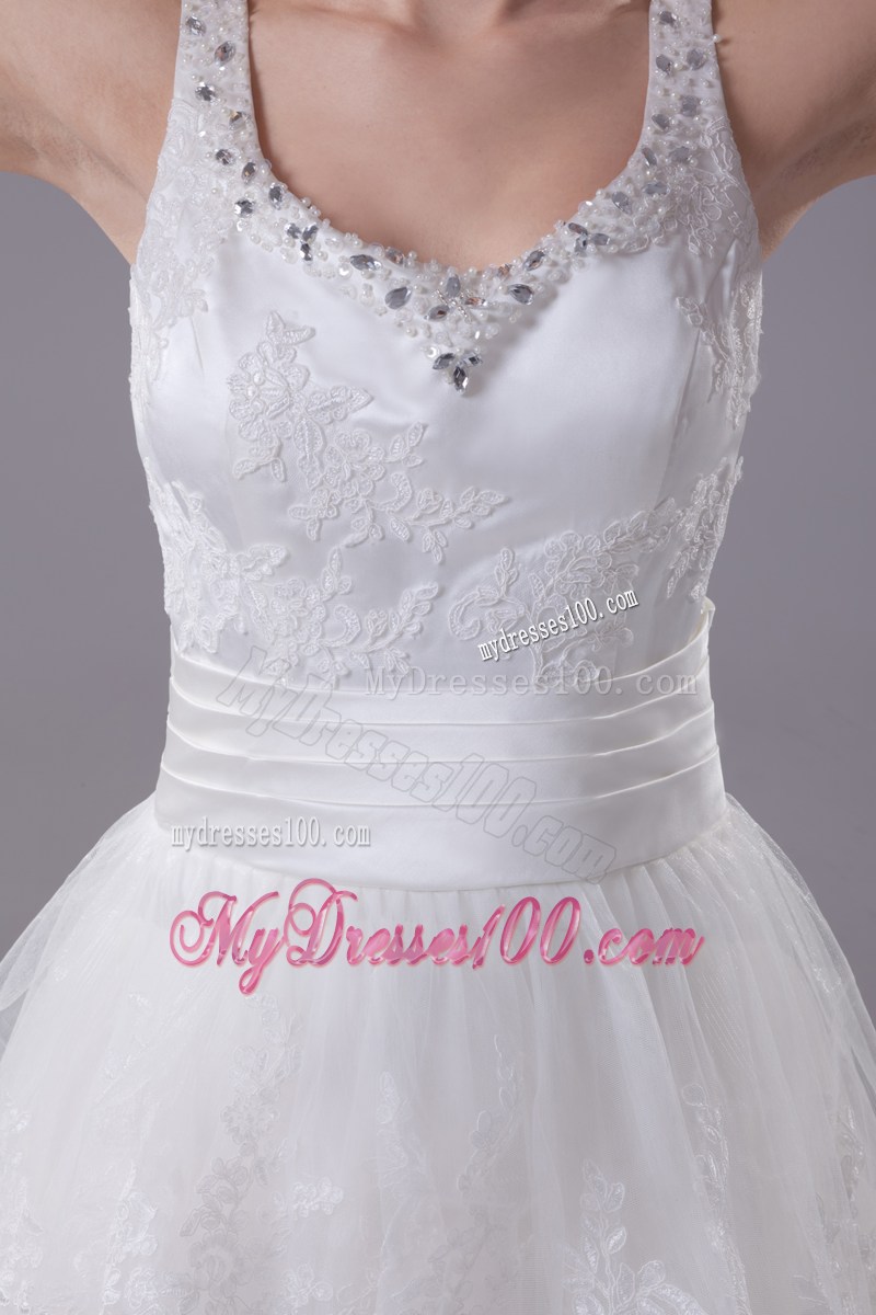 Straps Scoop Brush Wedding Dresses with Ruffled Layers and Beading
